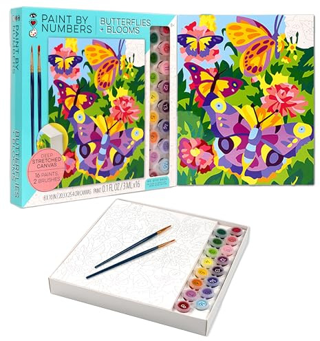 Bright Stripes iHeartArt Paint by Numbers Kit for Kids Ages 8+ | Butterflies + Blooms Theme |Art Set with Framed Canvas, 16 Paints & 2 Brushes |DIY Painting Activity Gift for Beginners & Young Artists