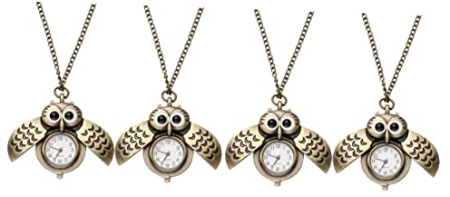 Mikikit 4 Stück Eule Taschenuhr Eulen-Bronze-taschenuhr-anhänger Vintage-Uhr Pflegeuhren Für Krankenschwestern Vintage Taschenuhren Taschenuhr Für Kinder Eulenuhr Medaillon Legierung Quarz