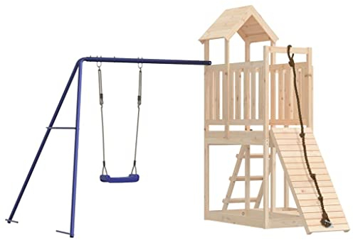 vidaXL Spielturm, Klettergerüst mit Kletterwand Schaukel, Kinder Kletterturm mit Holzdach, Spiel-Zubehör für Garten, Holz Spielplatz, Massivholz Kiefer