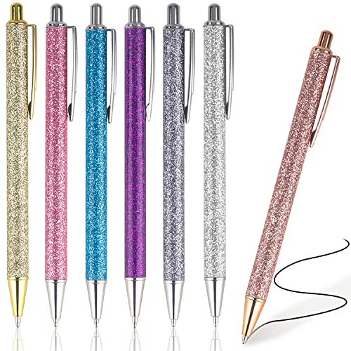 NTGRTY 7 Stück Kugelschreiber Glitzer Einziehbare Kugelschreiber Bling Metallstifte Bling Metal Pens Metall Kugelschreiber Klick-Kugelschreiber für Schule Büro Bedarf, 1,0 mm, Schwarze Tinte