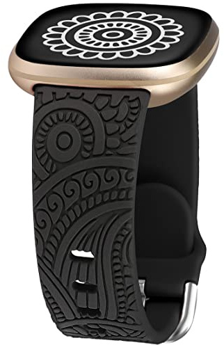 TOYOUTHS Floral Gravierte Armband kompatibel mit Fitbit Versa 4/Versa 3/Sense 2/Sense Armband, Sport Solo Loop Silikon Boho Blume Fancy Cute Armbänder für Damen Herren