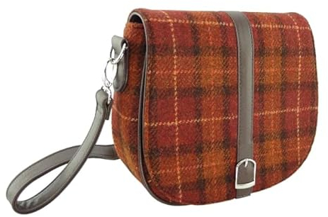 Kilts Wi Hae Harris Tweed Handtasche mit Schottenkaro, Dunkelorange, burnt orange, Medium