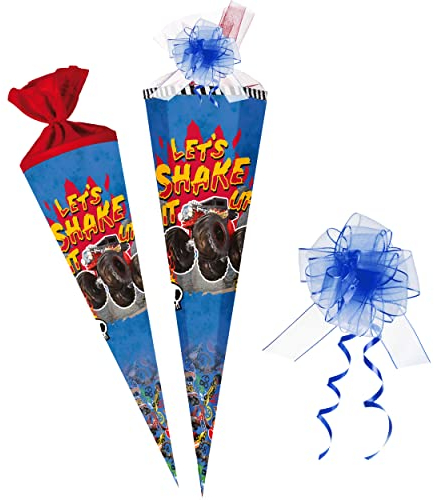 Schultüte - Hot Wheel. - Monstershake 70-85 cm Größe wählbar inkl. Tüll Schleife - Zuckertüte - Tüllabschluß/Filzabschluß - eckig/rund - Jungen - ..