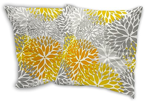 SKYDAWNY Gelb-graue Dahlien-Kissenbezüge, 45,7 x 45,7 cm, 2er-Set, geometrische Kissenbezüge, dekorativ, weich, quadratisch, Heimdekoration für Sofa, Bett, Wohnzimmer, Bauernhaus