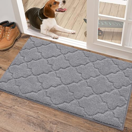 COSY HOMEER Fussmatte Innen 50 x 80 cm, Schmutzfangmatte Waschbar 1,5 cm Dicke, Eingangsteppich Sauberlaufmatte Hundeteppich Maschinenwaschbar für Flur, Küche, Hintertür, Grau