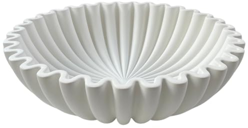 OAKOA Concrete Large Decorative Bowl - White Decorative Bowl - Modern Organic Home Decor - Fluted Bowl - 2 Quart Capacity