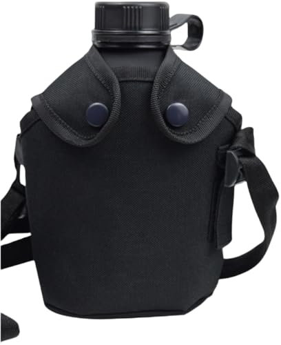 LoJax Botella de Agua Militar de Aluminio de 1 litro con Bolsa de Nailon Reforzado, Botella de Agua de cantimplora(C)