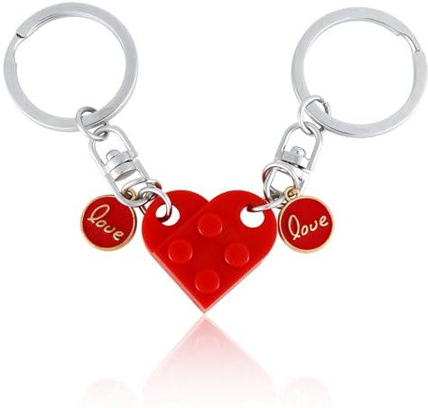 XIHIRCD 2pcs Brick Heart Key Chain, Detachable Couple Keychains Matching Heart Keychain Heart Friendship Keychain for Lovers Sweet Gifts Valentines Day (Red)