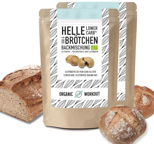 Helle LOWER-CARB BRÖTCHENBACKMISCHUNG 2x350g – mit Sauerteig, Bio, vegan, glutenfrei, proteinreiches Landbrot-Brot, Lebensmittel ohne Getreide, Organic Workout