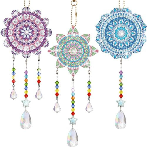 Frundoo Diamond Painting Anhänger Windspiel Geschenk Mädchen 5 6 7 8 9 10 11 12 Years DIY 5D Diamant Painting Windspiel Sonnenfänger Bastelset Kinder Diamond Painting Mandala für Home Dekor