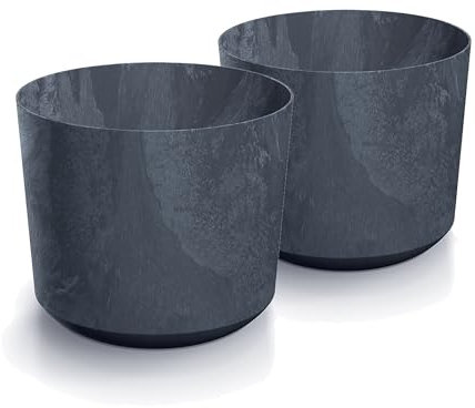 Tymar Pot de Fleurs, jardinière, Lot de 2, jardinière en Plastique, Mat, Forme Ronde (ø 40 cm, (2pack) Béton Anthracite)