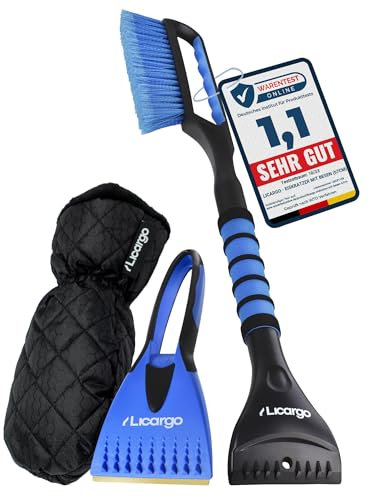 LICARGO Eiskratzer Auto mit Besen - große Kante & schonende Borsten - 67cm lang mit wärmendem, rutschfestem Griff (3-teiliges Eiskratzer Set)