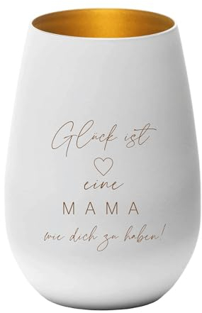 Windlicht - Glück ist eine Mama wie Dich zu haben - Teelichthalter, Geschenkidee, Geburtstag, Weihnachten, Muttertag, Mutter, weiß Gold