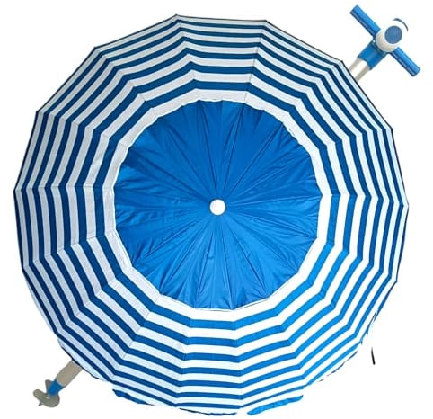 Pincho Sombrilla playa grande Ø240 cm, antiviento hasta 35km/h, protección uv 50, materiales de calidad, tubo de aluminio, 16 varillas de fibra de vidrio, palo reclinable (Color 50)