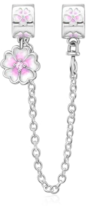 Rimgoris 925 Sterling Silber Charms passen zu Armbändern und Halsketten, Pflanzen-Sakura-Sicherheitsketten-Charm, baumelnde Perlen, Charms für Frauen und Mädchen