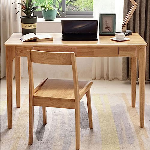Massivholz-Schreibtisch mit 2 Schubladen, moderner Computertisch, Arbeitsplatz, Arbeitstisch (47 Zoll, Natur)
