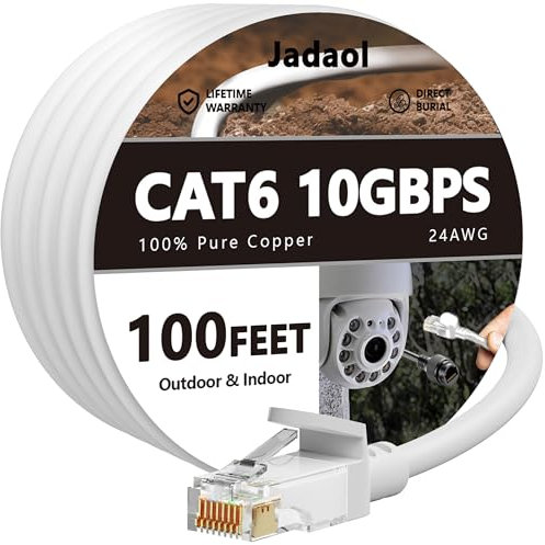 Cat 6 Outdoor Ethernet Cable 100 ft, Support Cat8 Cat7 Network, 10Gbps 24AWG Pure Copper, Direct Burial In-Ground Waterproof UV Resistant LAN Internet Patch Cable for Router, Modem, PS4, Xbox, Gaming