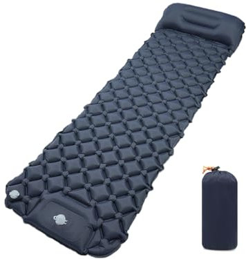 Hitopin Colchoneta autoinflable, ultraligera, resistente al agua con almohada, bomba de pie, colchón inflable engrosado, colchoneta plegable para exteriores, para playa, camping, montañismo