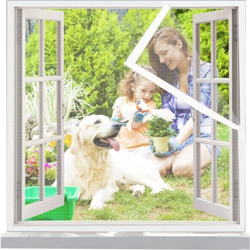 Fliegengitter für Fenster mit Starkem Klettband Weiß 60x150cm Montage ohne Bohren zum Einhängen Insektenschutz Mückenschutz Fliegenschutzgitter