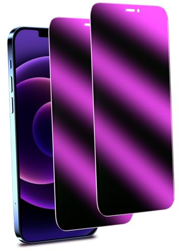 MAYtobe 2 Stück Purpur Sichtschutz Schutzfolie für iPhone 12 Pro Max, Buntes Purpur Blickschutz folie, Volle Abdeckung, Anti Spy, 9H Härte Schutzglas, Anti-Kratzen