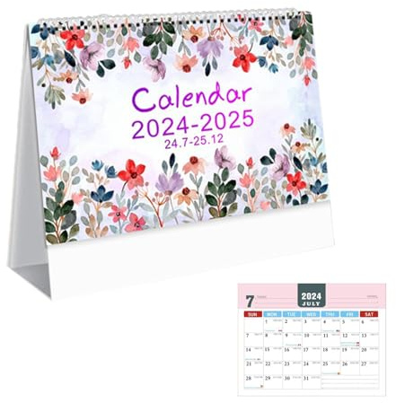 Tischkalender 2024-2025, stehender Tischkalender | 18-Monats-Kalender englische Version für Countdown-Planung - Monatserinnerung, unabhängiger Kalender für sa
