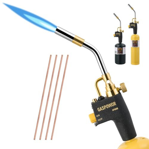 High Intensity Propane Torch Head with 4PCS Rods,Turbo Gas Torch Kit Fuel by Propane,MAPP,Welding Torch,Trigger Start Mapp Gas Torch Kit with Igniter,Blow Torch (CSA Certified, Fuel Not Included)