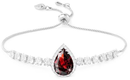 Linawe Rot Armband Damen Silber Armbänder Tennisarmband Damenarmband, Granat Edelstein Diamant Kristall Geburtsstein Armband Set, Armkette Damen Handkette Jewelry Modeschmuck