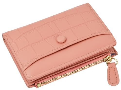 Amexo Portefeuille Femme Cuir, Porte Monnaie Mini Porte Cartes Petit à Fermeture éclair avec 6 Emplacements de Carte Porte Monnaie Porte Carte Femme Cuir PU Lisse et Souple Portefeuille (Rose)