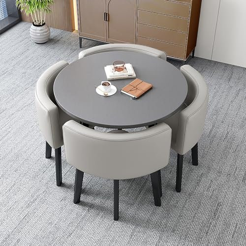 Moderno juego de mesa redonda con 4 sillas para pequeños espacios de comedor, mesa de café y silla combinada para balcón, sala de estar u oficina, juego de muebles para cocina o zona de café (estilo