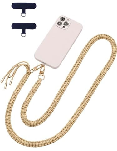 Joedy Dragonne de téléphone portable en macramé avec languette d'attache, dragonne de téléphone portable, Bandoulière Jaune, Large