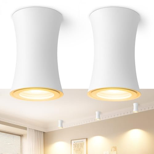 YindaLux LED Aufbauspot Weiß, IP44 Aufbaustrahler Dimmbar 3000K/4000K/6500K, Ø64x100mm Deckenspots Aufputz Spots inkl. 5W 550LM Modul 230V, LED Aufbauleuchte Flach aus Aluminium 2 Stück