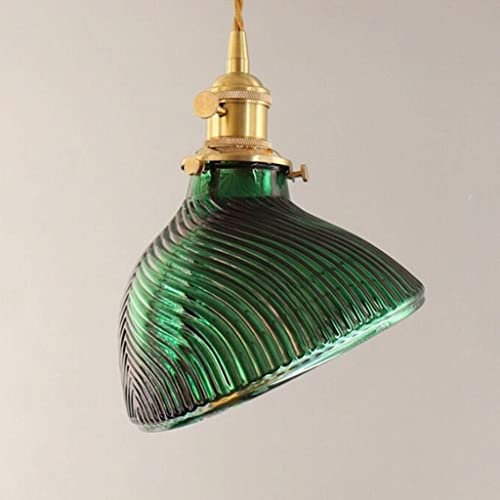 - Lustre à tête Unique en cuivre rétro Lampe en Verre Vert Lustre de Restaurant, Lustre