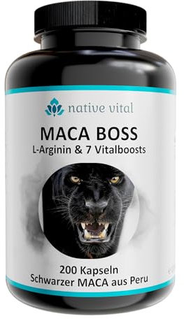 Maca Boss, Schwarzes Maca aus Peru mit L-Arginin, Magnesium und vieles mehr, 200 Kapseln, Vegan