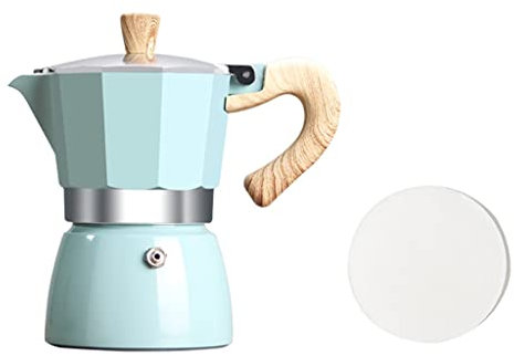 ZLSNOBLE Moka Pot, Home Espresso Pot Appliance, Double Valve Moka Hand Brew Coffee Pot, Espresso, For Cappuccino Or Latte(Blue,150ML)