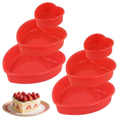 MOUYAT 6PCS Love Heart Cake Tin, Silicone Heart Shaped Cake Tin, 9 7 4 Heart Cake Tin, Non Stick Love Moulds Silicone Love Baking Tin for Muffins, Puddings, Bread