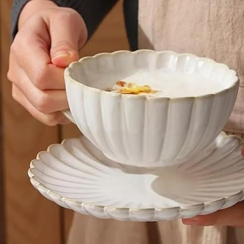 Home of Christmas Porzellan Tasse und Untertasse 400 ml Beige Elfenbein Kaffeetasse Teetasse mit Teller Set (Tasse und Untertasse 400 ml)