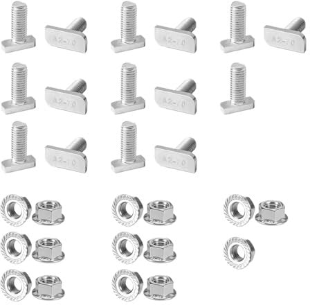 15 Stück M8x20mm Hammerkopfschrauben – Edelstahl A2-70 – Mit Sperrzahnmuttern & Flanschmuttern – Für PV-Solar Montageschienen, Gewächshaus & Photovoltaik
