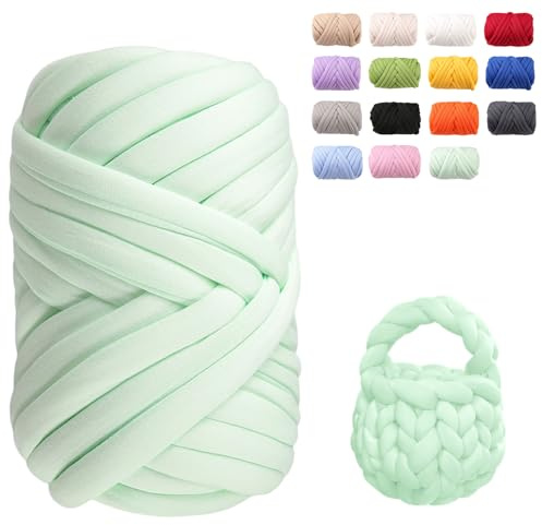 Armstricken Wolle 500g 25m Dicke Chenille Wolle zum Handstricken Weiches Chunky Yarn Schlauchgarn Häkelwolle Dickes Garn zum Häkeln für Taschen, Decken, Haustiernester, DIY-Kunsthandwerk (Hellgrün)