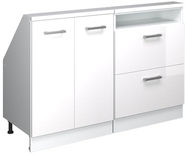 Vicco Dachschrägenschrank-Set Rion, Weiß Hochglanz/Weiß | B120 x T46 cm, 2er Set, platzsparend für Dachschrägen