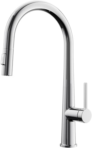 CECIPA Grifo de cocina, arco alto, alta presión, grifo de cocina con ducha, grifo extensible, grifo mezclador monomando para fregadero, dos tipos de chorro, giratorio 360°, cromo