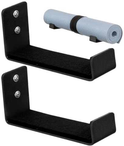 Gungtj Yoga Mat Rack - 2 Pieces Aluminum Wall Storage Hanger for Yoga Mats, Foam Rollers, Resistance Bands, Towels with Strap, Space-Saving Organizer for Gym, Apartment, Closet, Home, Office