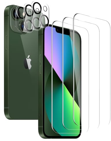SUJASEN Schutzfolie für iPhone 13 Mini, 3 Stück Gehärtetes Glas + 3 Stück Kamera Schutzfolie, HD Displayschutzfolie, Kratzfest, Anti-Bläschen, 9H Härte