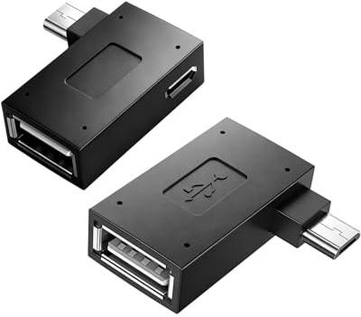 Zquqwa 2 Pcs 90 Degree Left & Right Angled Micro USB 2.0, Fire Stick OTG Adapter, Micro Male to USB Female Connector, USB-C Host Adapter for Smartphones, Tablets, Cameras, External Drives, and More