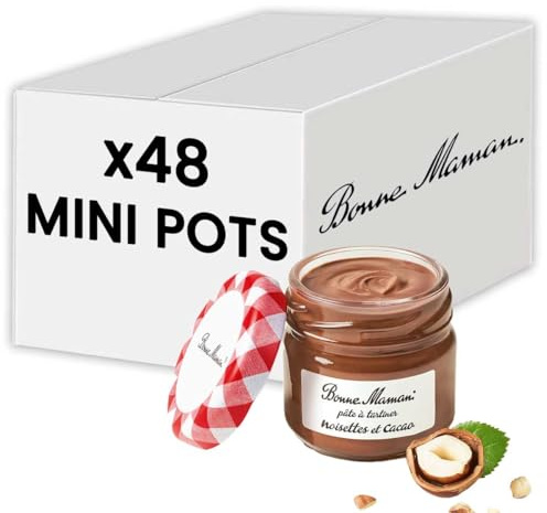 Bonne Maman Pâte à Tartiner Noisettes et Cacao, Sans Huile de Palme, 20% Noisettes, 48 Mini-Pots en Verre, 25g par Pot