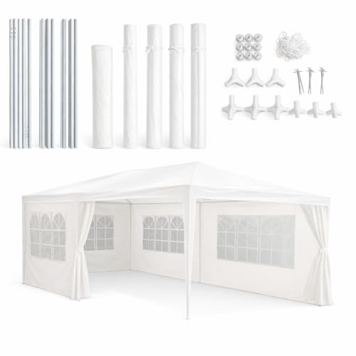 Kinzo Pavillon 3x6 m - Partyzelt für 70 Personen - Gartenpavillon mit 6 Seitenwänden und Firsthöhe 2,5 m - Party Zelt Wasserdicht und UV-beständig - Weiß