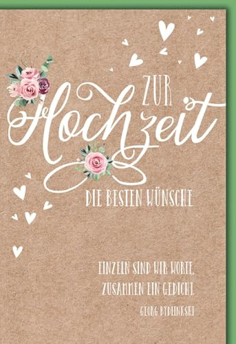 Hochzeitskarte für Paare - Romantisch - Kraftpapier mit Rosen und Zitat von Georg Bydlinski - Klappkarte mit Umschlag Glückwunschkarte Hochzeit