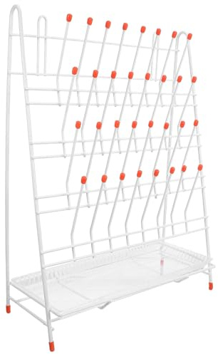 CHILDWEET Soporte para Tubos de Ensayo de 32 Ranuras Recubierto en Plástico, Escurridor Compacto para Laboratorio Almohadillas Antideslizantes, Estante para Secado de Botellas y Cristalería