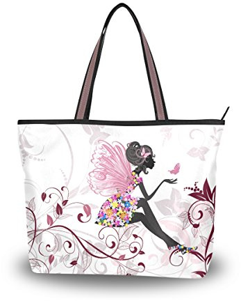 JSTEL Damen-Handtasche mit Griff, groß, Blumenfee mit Schmetterlingsmuster, Handtasche Gr. M, C 02