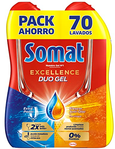 Somat Excellence Gel Frescor Anti-Olor (70 lavados), detergente lavavajillas desengrasante, lavavajilla líquido automático en botella, jabón para platos con vinagre
