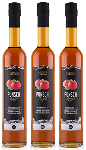 Apfel-Punsch 25% von Dolomiti │ fruchtiger Punsch mit winterlichen Gewürzen │ besonders ergiebig: Mischverhältnis 1 + 4 │3 x 0.5 Liter (ergibt 7,5 Liter fertigen Punsch)